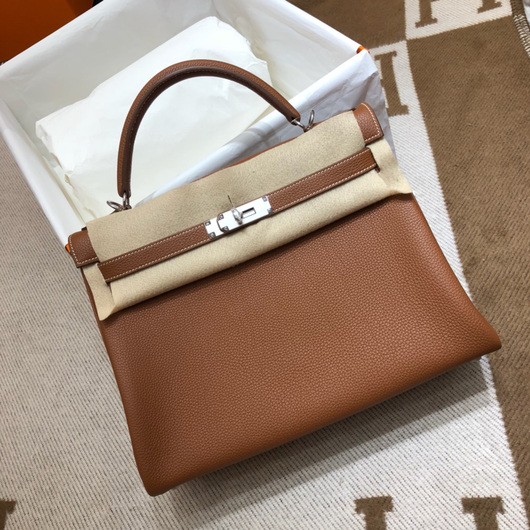 Hermes Kelly 32cm Handbag Shoulder Bag in Brown Togo Leather